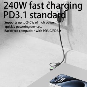 Convertisseur USB4 Type-C 240W PD3.1 avec charge rapide, affichage 16K 60Hz, transfert de données 80 Gbps, adaptateur multi-écrans avec cordon - Product Image 3