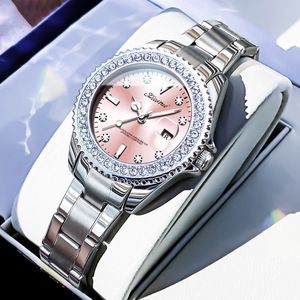 Montre à quartz pour femme Lilacnui, cadran or rose, lunette sertie de diamants, bracelet en acier inoxydable, verre minéral, fermoir pliant, affichage de la date - Product Image 4