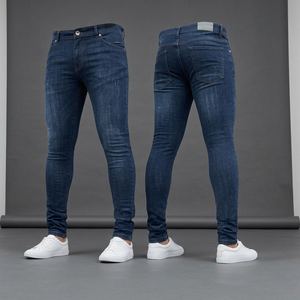 Wholesale New Fashion <b>Men</b> Mid Waist Canvas <b>Jeans</b> Zipper Pockets Stretch Trousers Skinny Pencil Casual England Style Lightweight - Product Image 1