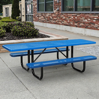 Table de pique-nique ADA robuste de 8 pieds, cadre en acier enduit de vinyle, meubles de salle à manger modernes en métal et en bois massif pour hôtels en plein air