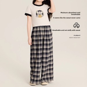 ชุดขายส่งสำหรับเด็กผู้หญิง เสื้อยืดพิมพ์ลายการ์ตูนสีสันสดใส + <span class=keywords><strong>กางเกง</strong></span>ขายาวลายสก็อต ชุดลำลองฤดูร้อนสำหรับเด็กผู้หญิง - Product Image 3