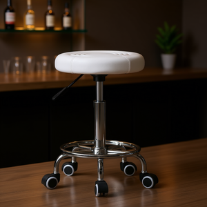 Tabouret de bar pivotant réglable en hauteur, siège en cuir PU, base chromée, design moderne rond, pour usage domestique, bar ou commercial - Product Image 2