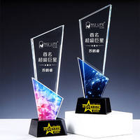 Trophée en cristal coloré personnalisé Diaocai avec gravure, impression UV et sublimation, logo sur mesure