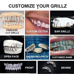 Fondo personalizzato 2 4 6 8 10 mosaico VVS Moissanite Lab Diamond taglio dritto S925 argento 10K 14K oro massiccio denti <span class=keywords><strong>Grillz</strong></span> - Product Image 6