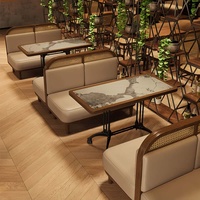Ensemble de mobilier de salle à manger commercial moderne, forme carrée, facile à nettoyer, résistant à l'eau, écologique, confortable, sectionnel, en marbre et en cuir