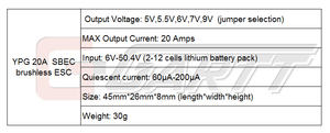 YPG 20A HV (2~12S) SBEC Selectable 5V-9V Voltage Output Plastic Camera Type Buck Converter Step Module Brushless ESC Low - Product Image 6