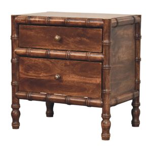 Comodino con Struttura in Legno Massello di Bambù e 2 Cassetti, Colore Marrone Mandorla Arrostita - Product Image 1