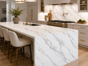 UNION STONE Calacatta Silver Aura, Losa de Cuarzo Artificial Impresa, Super Jumbo, Ecológica, Diseño Moderno, para Encimeras de Cocina - Product Image 1
