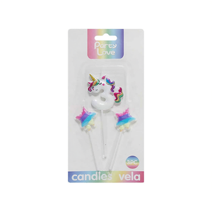 Bougie licorne Party Love numéro 3 avec étoiles, bougies d'anniversaire, lot de 3 - Product Image 1
