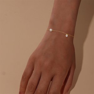 Bracelet en argent sterling S925 plaqué or 18 carats avec perle et pendentif étoile lune en zircon taille poire, chaîne réglable, cadeau pour fête et mariage - Product Image 3