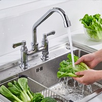 Robinet de cuisine moderne en laiton chromé à double poignée, débit d'eau fluide, bec pivotant à 360°, cartouche céramique, montage sur comptoir, pour hôtel