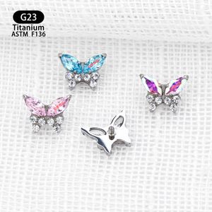 G23 <b>Titanium</b> Butterfly Earrings 7.1mm Zircon <b>Studs</b> For Ear Lip Nose Piercing Jewelry - Product Image 4