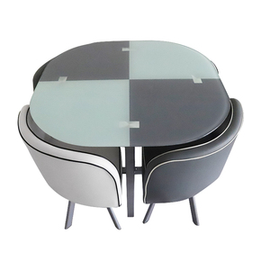 Juegos de mesa de alta gama para ahorro de espacio, asientos bajos, juegos de mesa de comedor, mesa de vidrio lacado, patas de hierro con 4 asientos, juego de restaurante - Product Image 1