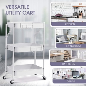 Multifunctionele Keuken 3-laags Metalen <span class=keywords><strong>Trolley</strong></span> Opvouwbare Kruidenierswinkelwagen Beweegbare Opslag Metalen Hulpprogramma Opvouwbare Rollende Hulpprogramma Karren - Product Image 6
