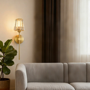 Modern Wall Lamp Copper Body Crystal Shade Touch Control <b>Led</b> <b>Light</b> Source E26 Bulb Base Wall Mounted For Living Room <b>Bedroom</b> - Product Image 1