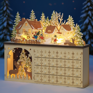 Calendrier de l'Avent en bois avec lumières de Noël, forme rectangulaire, alimenté par piles, commande manuelle, LED blanches, décoration de la maison - Product Image 2