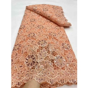 Tissu en dentelle de luxe écologique polyester/coton, 5 yards, prix de gros, dentelle à sequins violets <span class=keywords><strong>pas</strong></span> chère, pour robes africaines pour femmes - Product Image 3