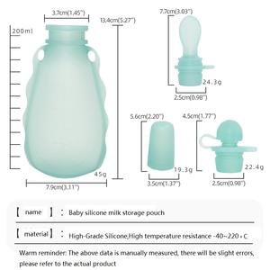Bolsas de Almacenamiento de Leche Materna de Silicona, 200 ml de Capacidad, Libres de BPA, Reutilizables Manualmente para Refrigeración, Almacenamiento de Cereal de Arroz, Puré de Frutas - Product Image 2