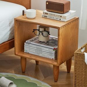Table de chevet flottante en bois de chêne massif avec étagère ouverte, table de chevet minimaliste moderne avec pieds effilés pour chambre à coucher - Product Image 3