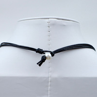 Collier ras du cou vintage en gros pour femme, perles d'eau douce de qualité AAAA, perles Edison, chaîne en cuir tressé, perles naturelles NGTC
