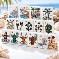 Jeu de Mahjong Américain Thème Océan 160 Tuiles – Tuiles Acryliques 4 Couches avec Motifs Planche de Surf, Palmier et Plage pour Soirées Jeux et Cadeaux