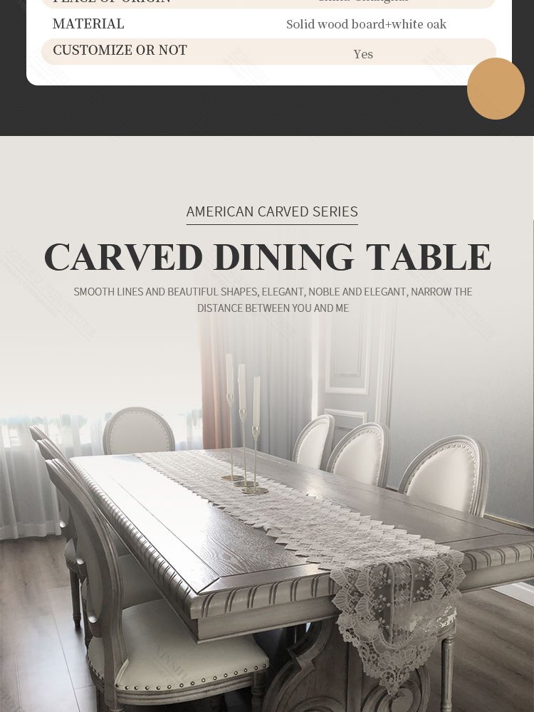 french light luxury american household solid wood recta 8 Seater made in China solid wood dining table