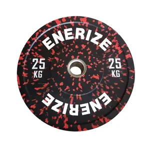 5千克10千克20千克25千克彩色迷彩橡胶保险杠板，带2英寸不锈钢轮毂健身房杠铃配重板