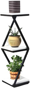 Support à plantes géométrique moderne à 3 niveaux avec étagères carrées, structure métallique, support d'angle intérieur/extérieur pour plantes, fleurs, pots - Product Image 2