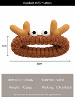 MUJU HQS002 Bandeau de Noël en peluche marron avec bois de renne, motif faon, 20 cm, antidérapant, avec yeux boule, personnalisable avec logo