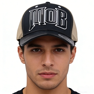 <span class=keywords><strong>หมวก</strong></span>แฟชั่นกลางแจ้ง หนัง PU ด้านหน้า ผ้าโพลีเอสเตอร์ตาข่าย ทรงสูง ปีกโค้ง โลโก้ซิลิโคนนูน 3 มิติ <span class=keywords><strong>หมวก</strong></span> 5 ชิ้นส่วน แบบสั่งทำ - Product Image 1