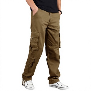 Pantalon cargo décontracté pour homme, taille haute, en toile épaisse, infroissable, respirant, avec poches en élasthanne/coton et braguette zippée - Product Image 1