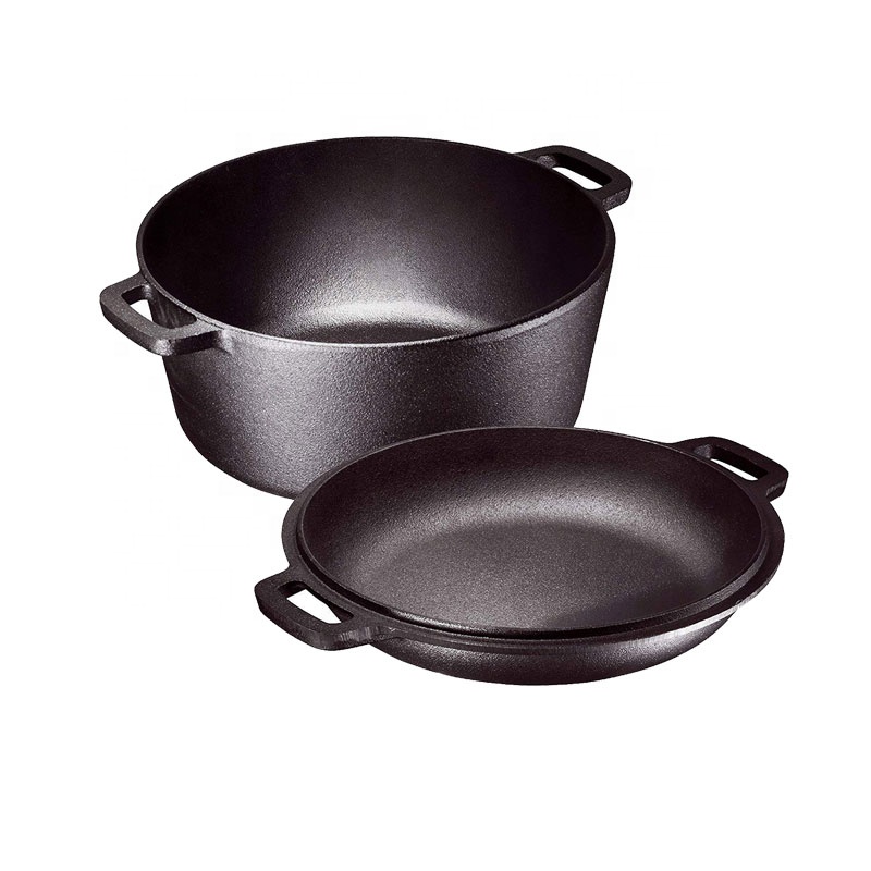 2 в 1, набор из предварительно приправленной естественной чугунной комбинированной кастрюли