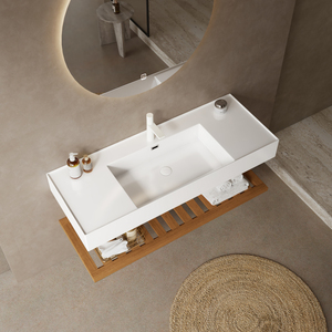 LeDe 48 In Bathroom Vanity <b>Wall</b> Mounted <b>Floating</b> White Rectangular Acrylic Basin Without Faucet - Product Image 2