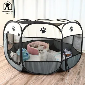 Kandang Hewan Peliharaan Lipat, Tenda Luar Ruangan Ruangan Rumah Anjing Oktagon untuk Kucing Dalam Ruangan Playpen Anak Anjing Kucing