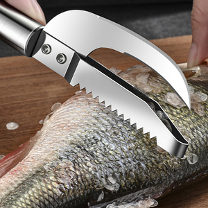 Cuchillo desescamador de pescado 3 en 1 de acero inoxidable al por mayor, herramienta para cortar, raspar y desespinar con dientes de sierra, pelador y desfiletrador. - Product Image 1