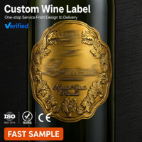 Étiquette de bouteille de vin en métal gaufré personnalisée de luxe, autocollant en aluminium doré imperméable pour bouteille de whisky ou de liqueur haut de gamme