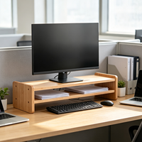 Support d'écran à deux niveaux en bois massif personnalisé |   Étagère double niveau ergonomique pour écran d'ordinateur |   Organisateur de rangement de bureau