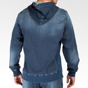 Sweat à capuche en jean pour homme, 100% coton, bleu uni, hiver, ODM, classique, décontracté, mode, poche, coupe oversize, imperméable, vente en gros - Product Image 3