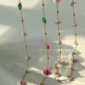 Collar de Acero Inoxidable con Flor de Margarita Chapado en Oro de 18K, Cuentas de Cristal Hechas a Mano, Delicado Collar de Girasol, Pulsera, Joyería de Moda - Product Image 4