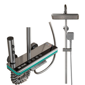 Système de douche thermostatique gris canon à touches de <span class=keywords><strong>piano</strong></span>, ensemble de douche apparent contemporain, robinets mélangeurs pour salle de bain - Product Image 1