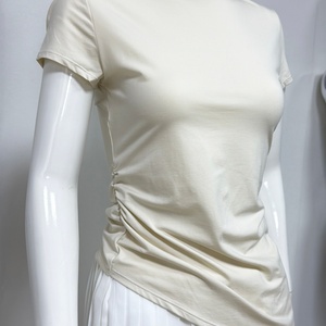 Custom Lightweight Breathable Flexible Durable Materials Short Sleeve Arc Cutout <b>Back</b> Bodysuit Recycled Fabric Yoga Top Skinny - Product Image 4