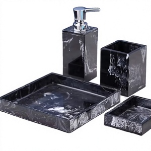 Juego de Accesorios de Baño Modernos de Resina, Dispensador de Jabón con Patrón de Mármol Negro, Portacepillos de Dientes, Bandeja Organizadora, Decoración para el Hogar - Product Image 1