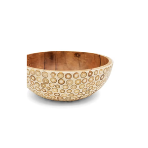 Tazón de servir de madera estilo bohemio Suar con intrincado incrustado de bambú blanco, apto para alimentos, perfecto como un regalo único y artístico. - Product Image 2