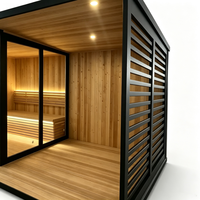Sauna extérieur 3-en-1 avec espace lounge, en bois thermo, grande capacité, pour jardin, maison ou usage commercial