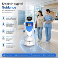 Robot de Bienvenida Profesional Azul Cielo con Reconocimiento Facial para la Oficina Central de una Empresa Tecnológica