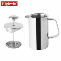 Cafetière à piston moderne en acier inoxydable à double paroi noir mat, portable, avec filtre à piston pour café et thé