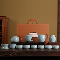Service à thé Kung Fu Ru Kiln, écologique, durable, luxe léger, haut de gamme, en céramique chinoise, avec couvercle, bol, tasse à thé, théière, coffret cadeau