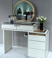 Coiffeuse moderne minimaliste en bois blanc avec éclairage HD et tiroirs, idéale pour chambre, hôtel, appartement élégant