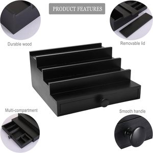 ชั้นวางน้ำหอมไม้สีดำ 4 ชั้น พร้อมช่องเก็บของซ่อน สำหรับจัดเก็บน้ำหอมผู้ชาย วางบนโต๊ะเครื่องแป้ง หรือชั้นวางของ ใช้เก็บเครื่องเทศได้ - Product Image 4