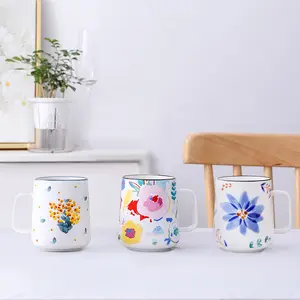 2022 New Arrival Ceramic Plant Flower water Mug creative Household Coffee Milk Cup 400ml